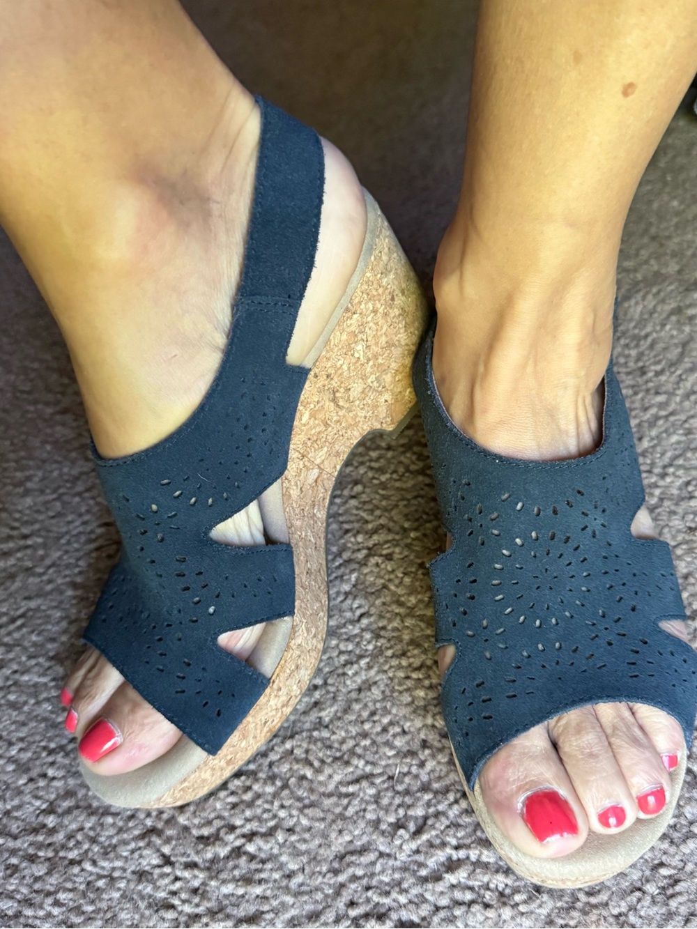 Clarks Blue Suede Perforated Slingback Sandals